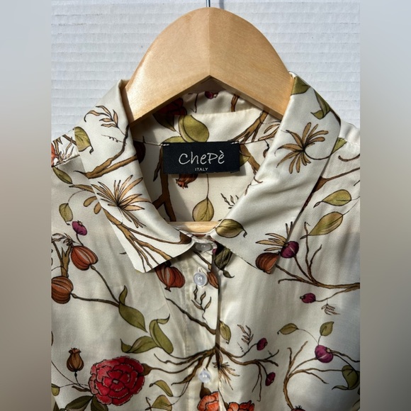 CHEPE Italy Beige red Floral Print button belts Dress - Picture 5 of 8